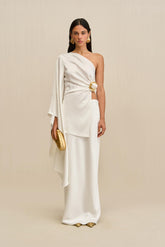 CHANTEL SKIRT - OFF WHITE HAMMERED SATIN