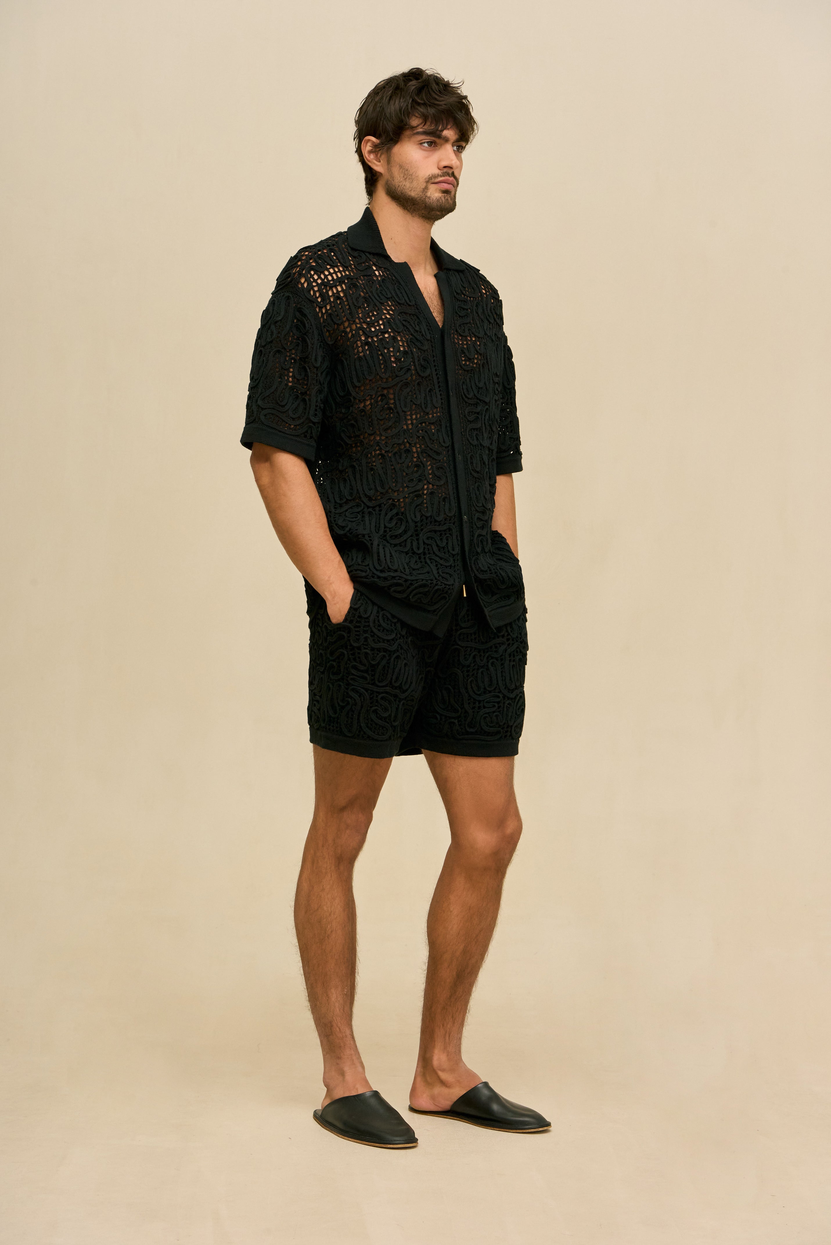 BOHOL CROCHET SHIRT - BLACK