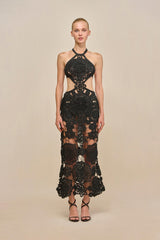 ACCALIA CROCHET GOWN - BLACK